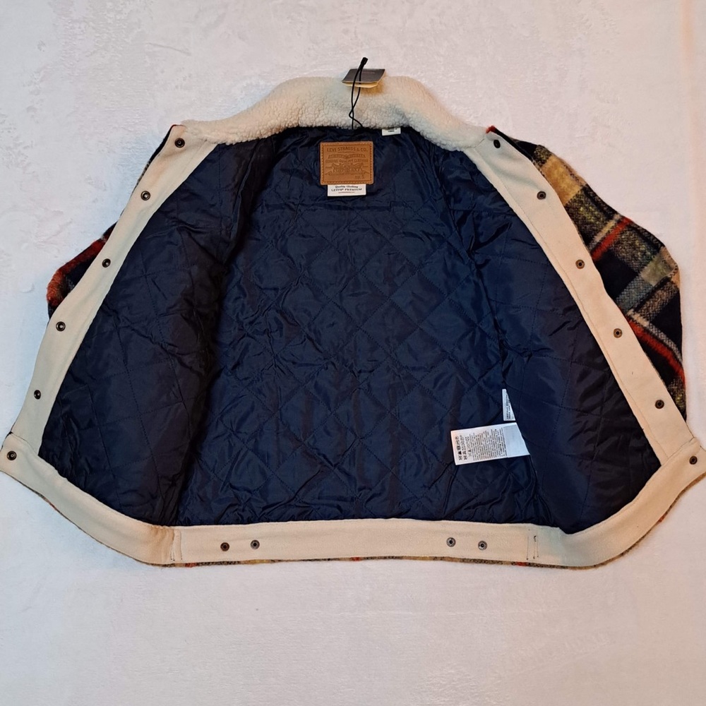 Levi's Plaid Sherpa Collar Jacket in Navy, Tan & Red - Picture 8 of 12
